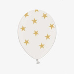 Balon gumowy biały  Gwiazdki  złote 30cm 1szt