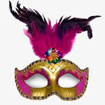 Maska Party z piórami różowo-złota