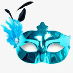 Maska Party z piórkiem turkusowa