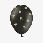 Balon gumowy czarny  Gwiazdki  złote 30cm 1szt