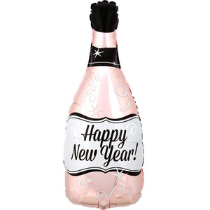 Balon foliowy Butelka Szampana Happy New Year Różowe Złoto