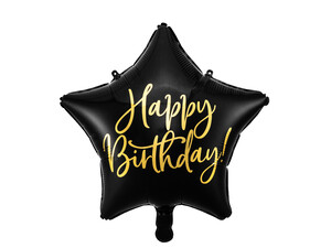 Balon foliowy gwiazdka czarna złoty napis Happy Birthday