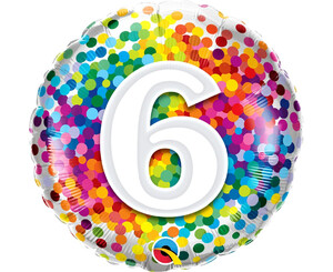 Balon foliowy cyfra 6 kolorowe konfetti 46 cm