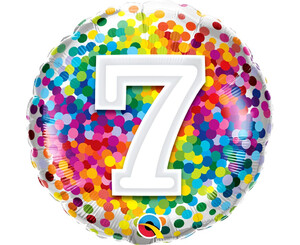 Balon foliowy cyfra 7 kolorowe konfetti 46 cm