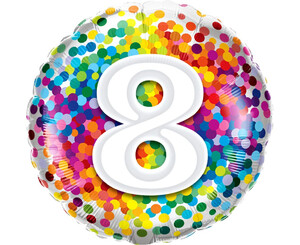 Balon foliowy cyfra 8 kolorowe konfetti 46 cm