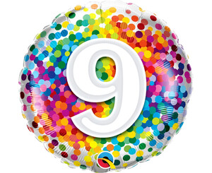 Balon foliowy cyfra 9 kolorowe konfetti 46 cm