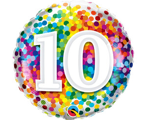 Balon foliowy cyfra 10 kolorowe konfetti 46 cm