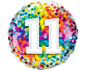 Balon foliowy cyfra 11 kolorowe konfetti 46 cm
